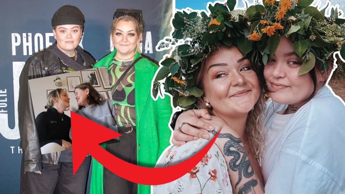 Felicia Bergström och Alex Adler på röda mattan och Felicia Bergström och Alex Adler när de firar midsommar