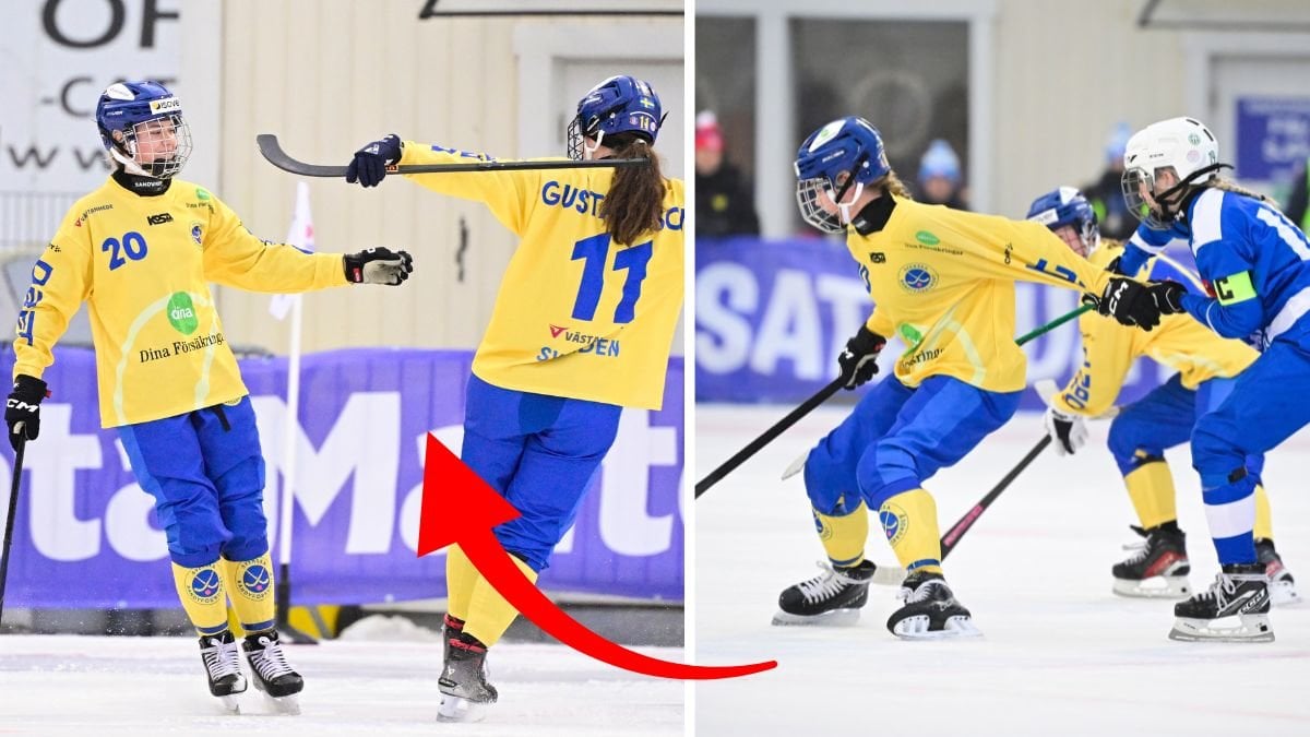 Damerna i svenska bandylandslaget höger och vänster. 