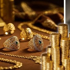 Guldsmycken och en svensk plånbok. 