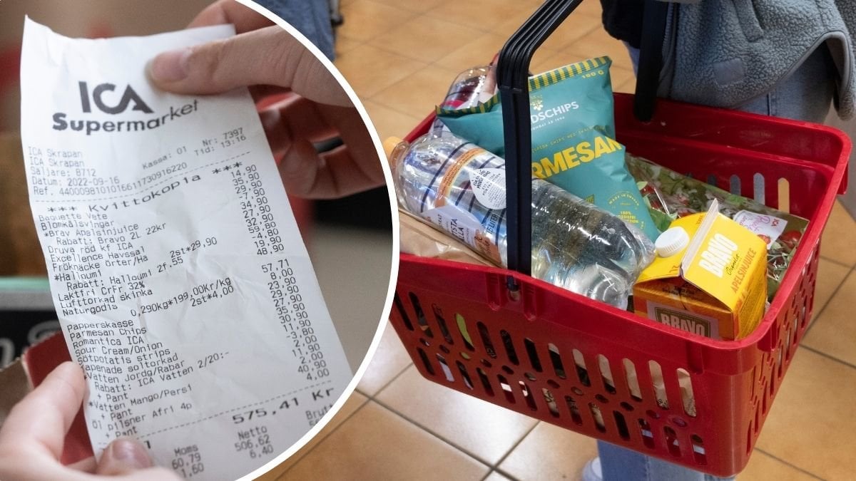 Bild på kvitto och en varukorg.