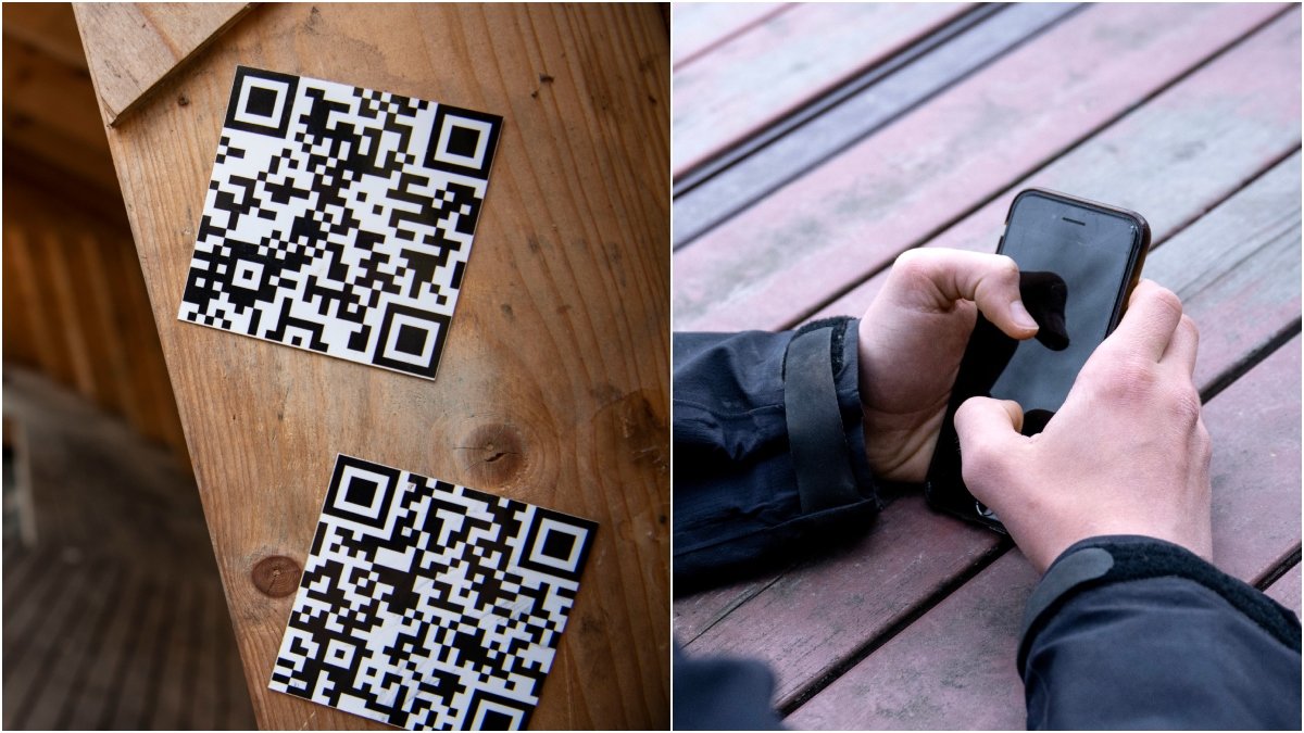 QR-kod och kille med mobiltelefon