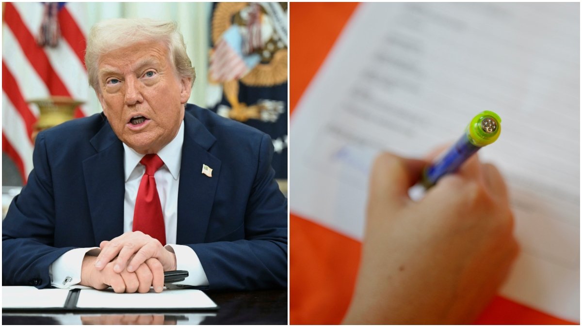 Donald Trump och person som skriver på kontrakt