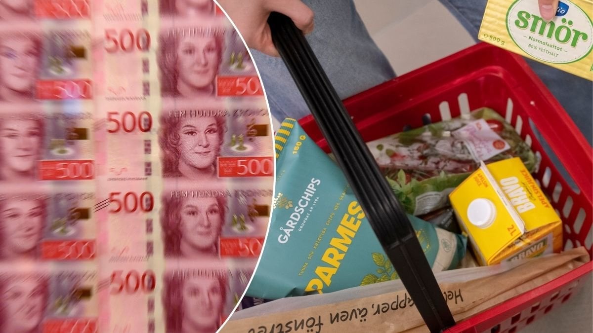 Bild på nya sedlar och en kundkorg.