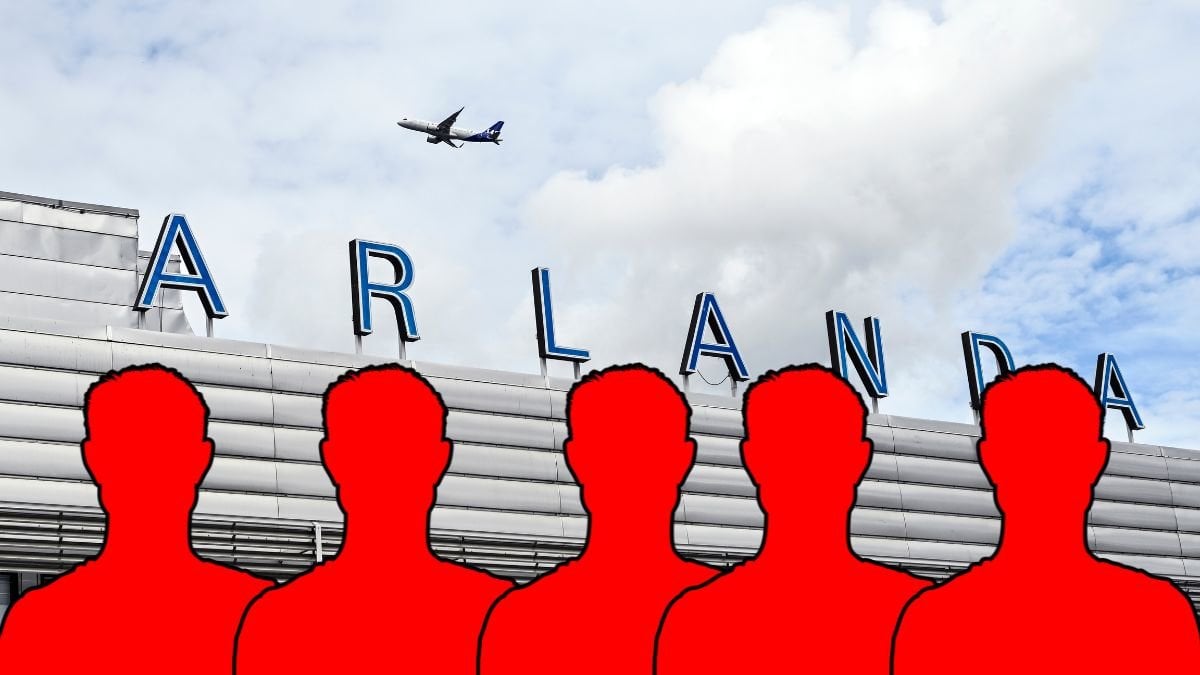 Arlanda och siluetter av fem män.