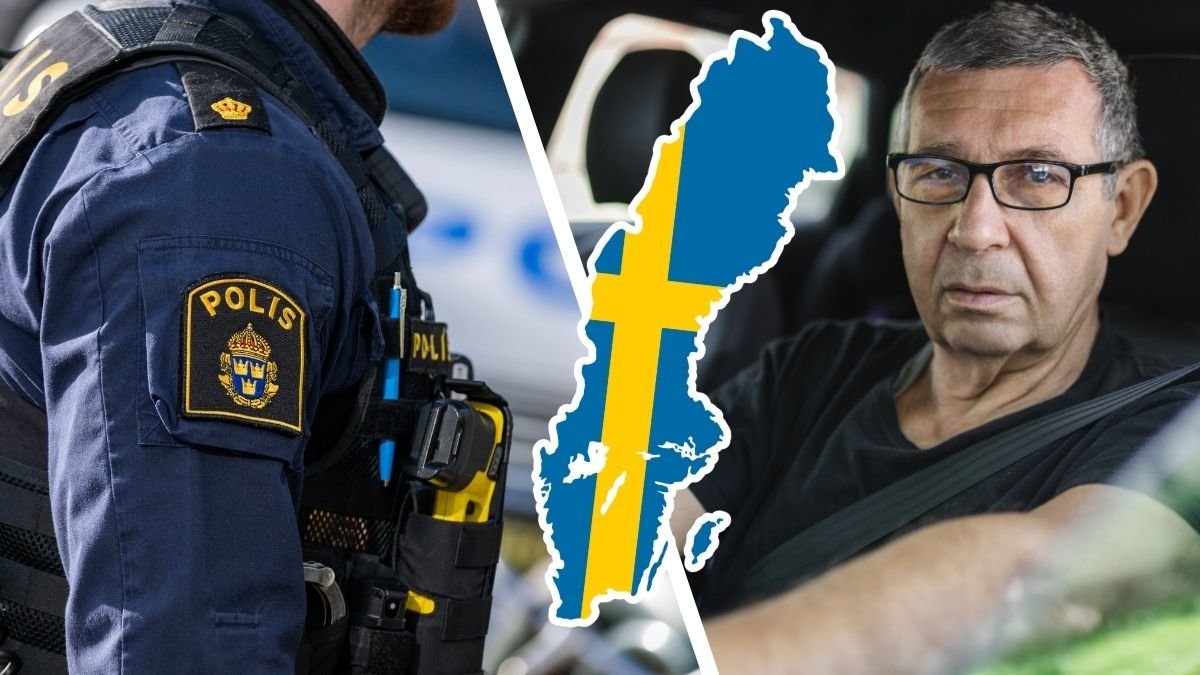 Polisuniform och en man som sitter i en bil