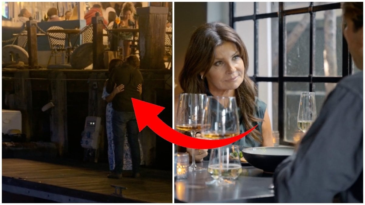 Carola Häggkvist står tillsammans med Juan en bit bort på en brygga och kysser varandra. Jämte syns en bild när Carola och Juan är på dejt och äter middag.