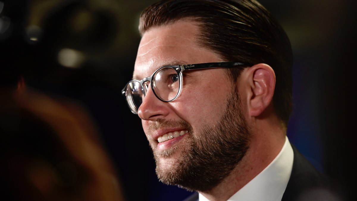 Jimmie Åkesson ler