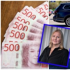 Femhundralappar på ett bord, juristen Sofia Ulriksson och bilar på parkering