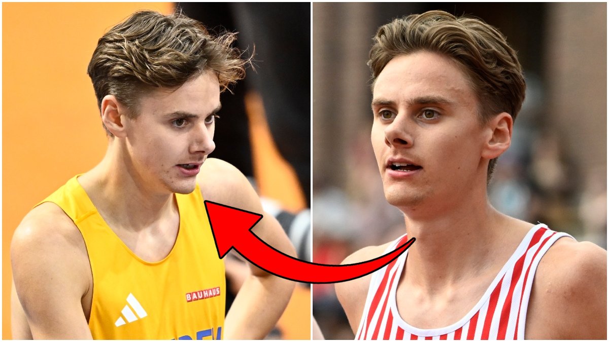 Samuel Pihlström i den svenska dressen samt den rödvitta Hälle-dressen