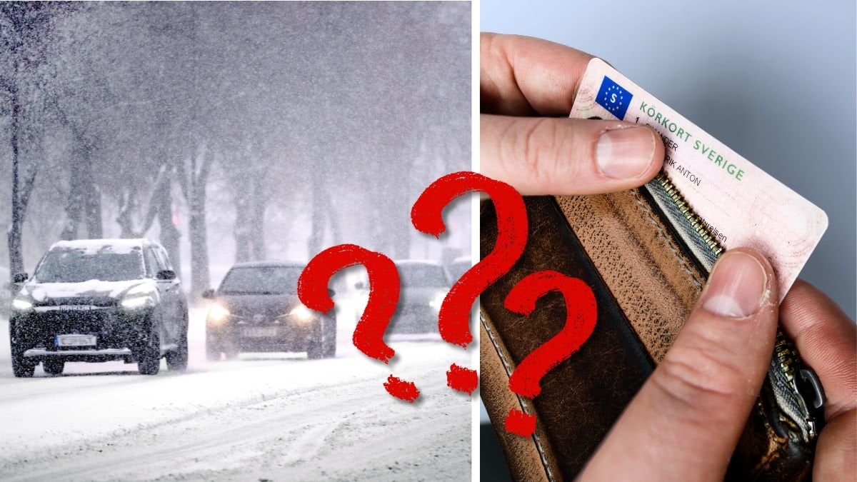 Bilar kör på bilväg och svenskt körkort.