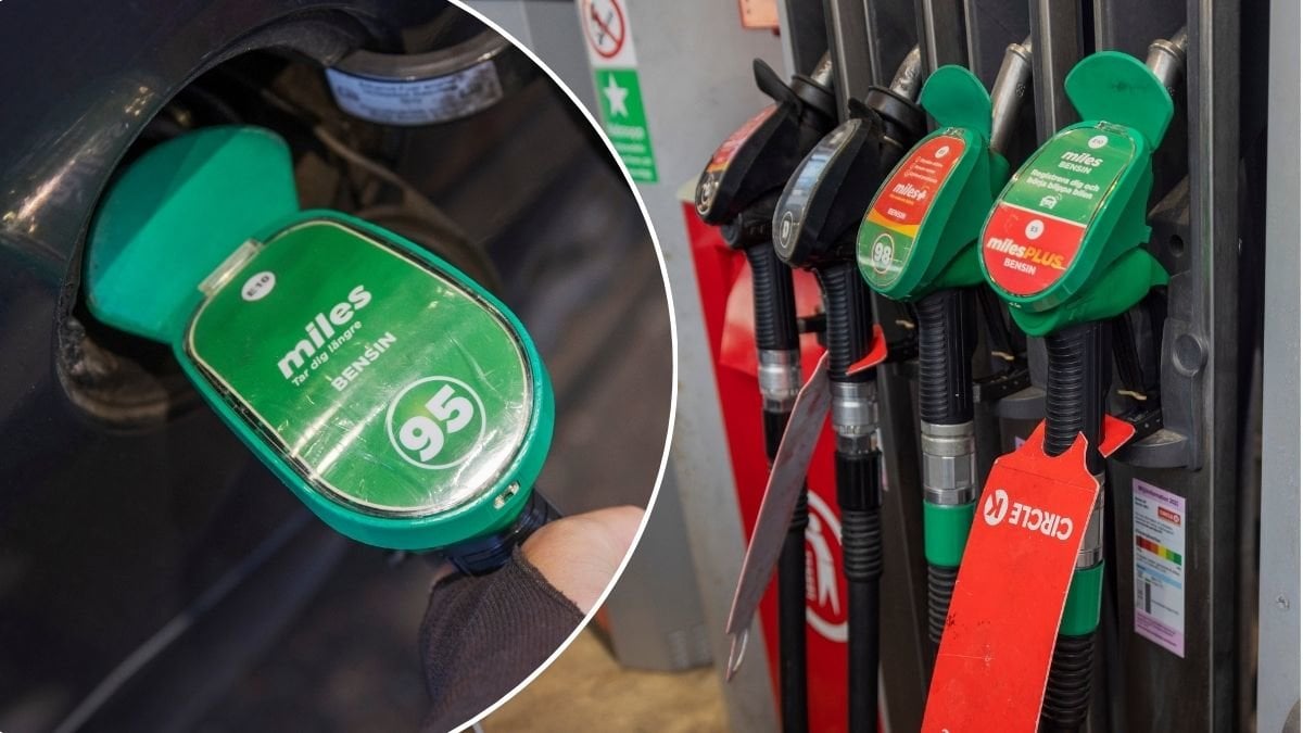 Bilder på bensin- och dieselpumpar på en bensinmack.