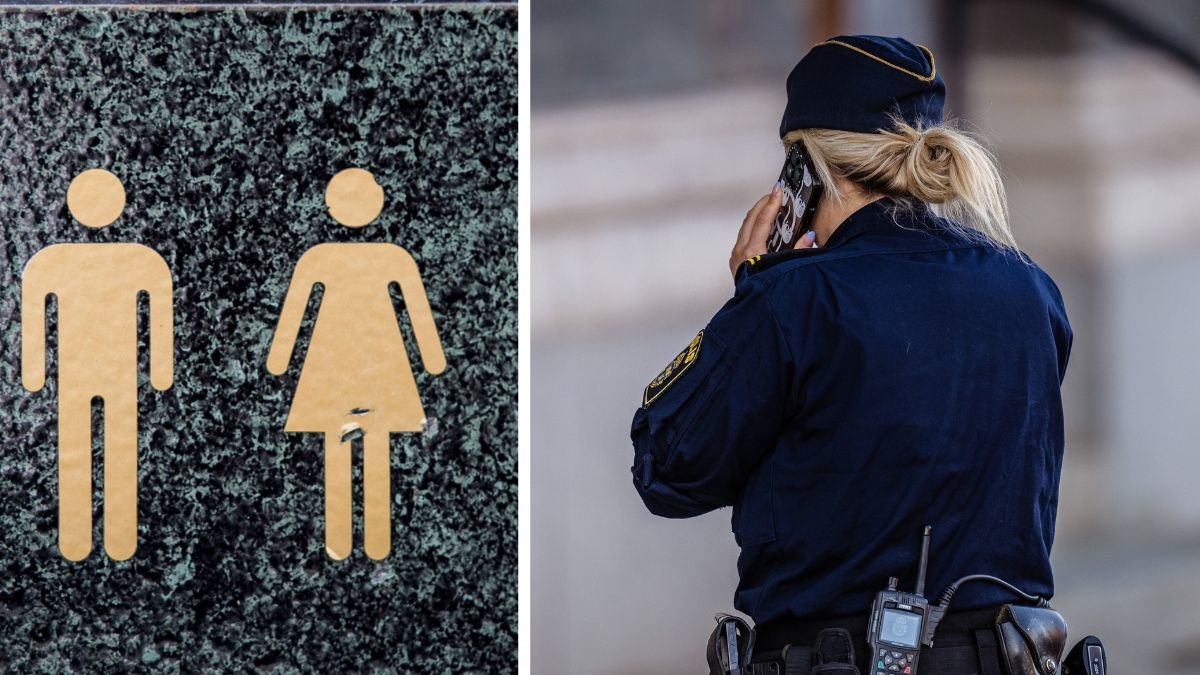 Kvinna och man omklädningsrum och en kvinnlig polis.
