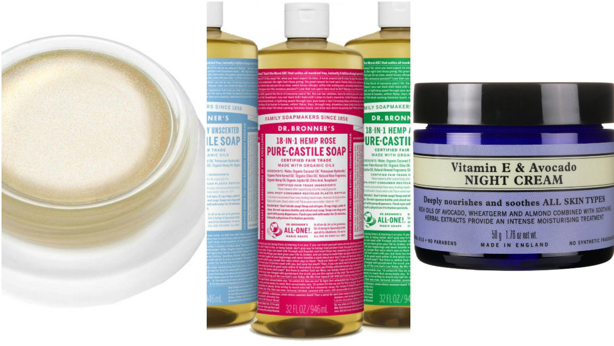 RMS Beauty luminizer, Dr Bronner tvål och Neals Yard Remedies