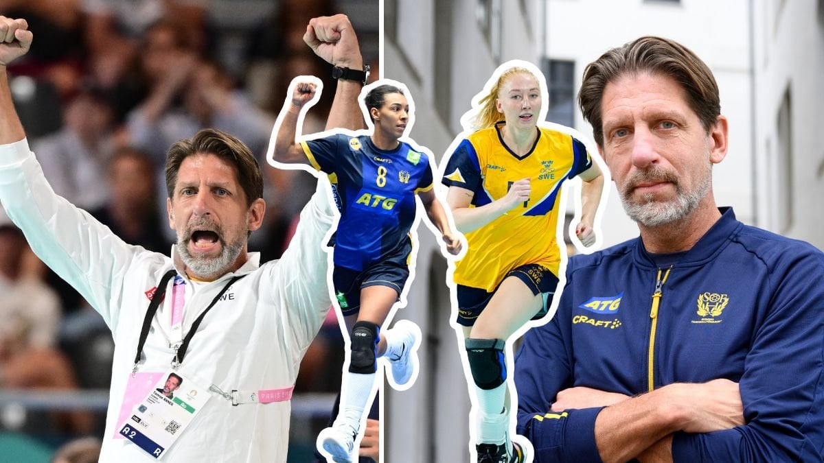 Handbollstränaren Tomas Axnér, Jamina Roberts och Tyra Axnér.