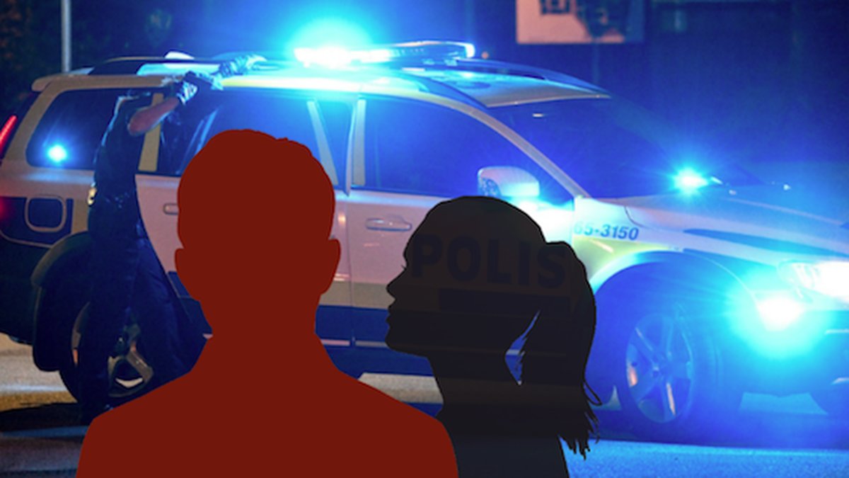 Blåljus, siluett av en man och en kvinna