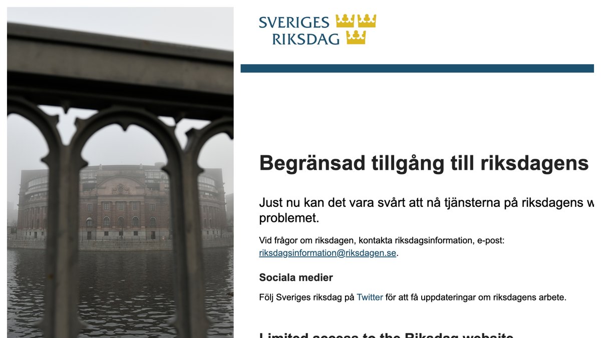 Riksdagens hemsida ligger nere.