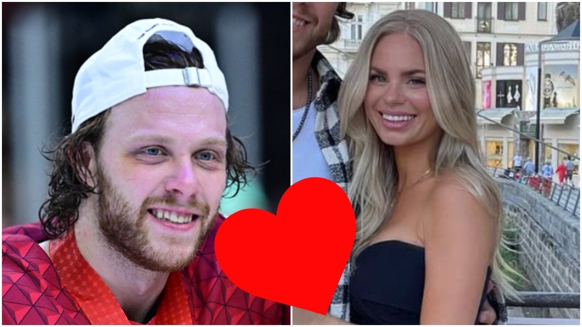 Hockeystjärnan David Pastrnak och Rebecca Rohlsson.