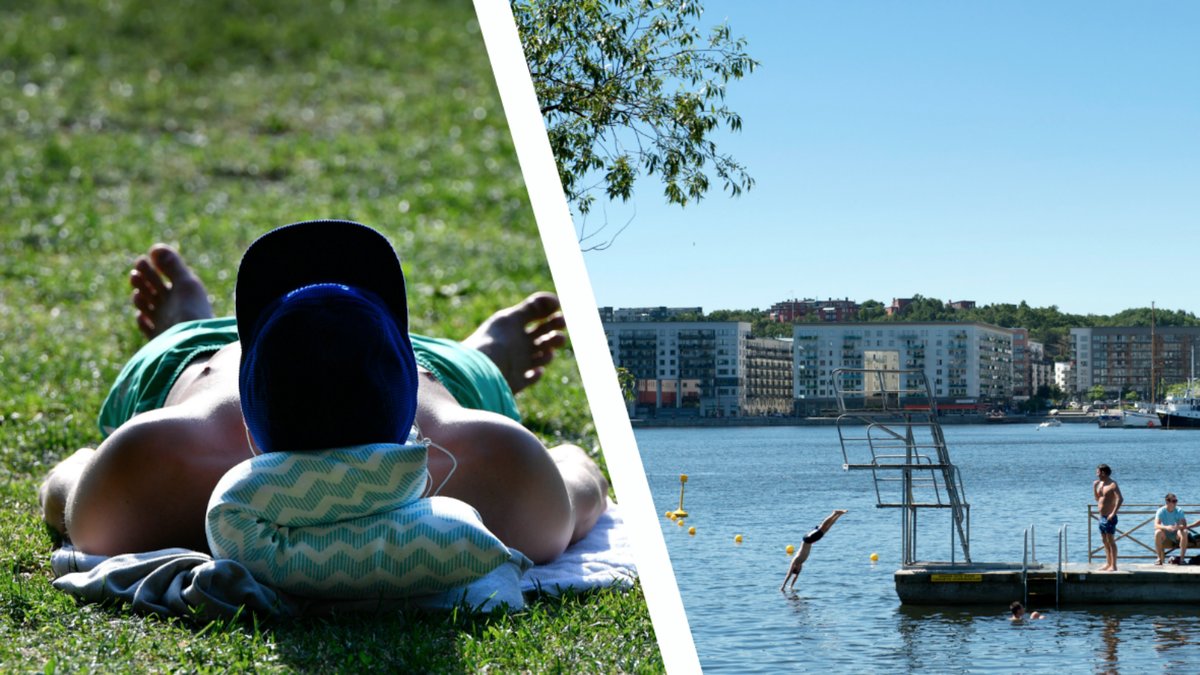 Kille som solar/människor som badar