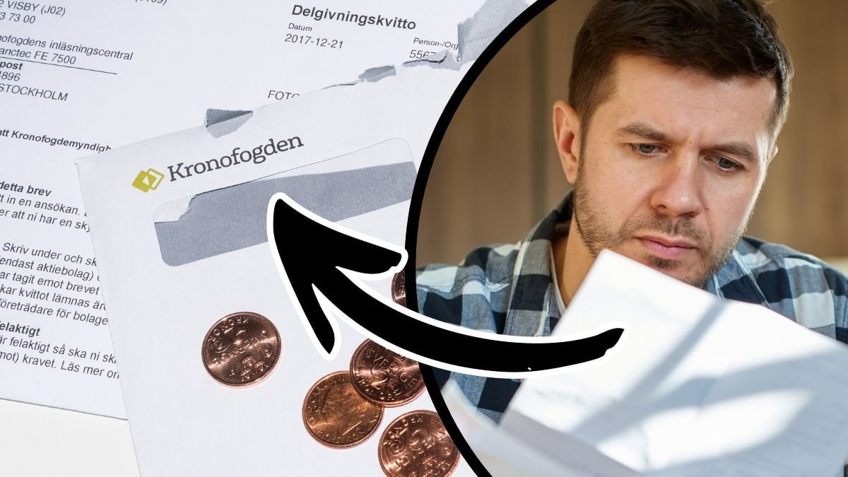 Brev från Kronofogden och man som tittar på papper