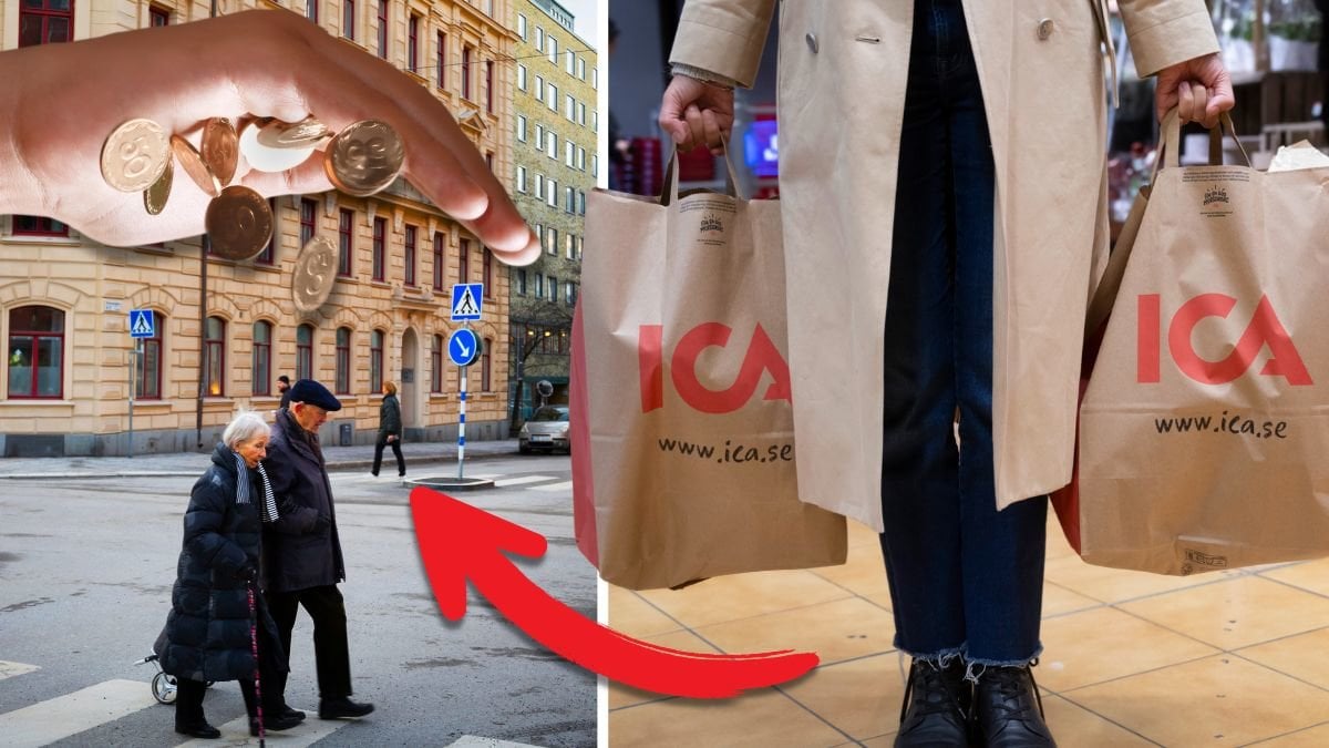 Äldre par och matkassar.