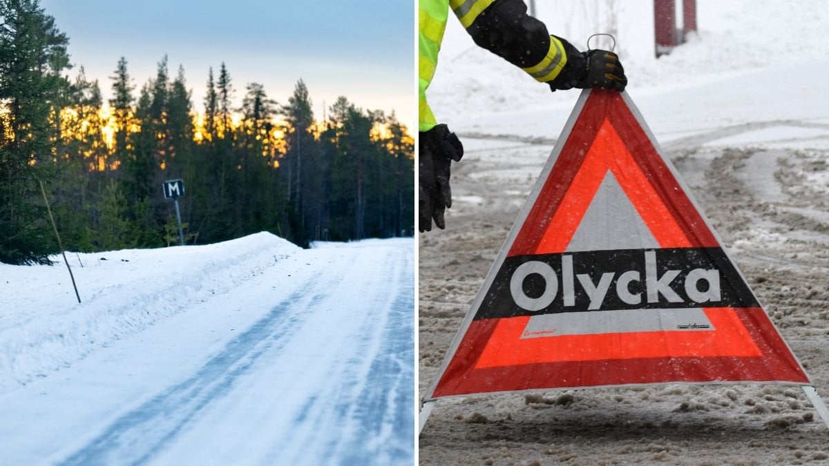Väg med is och trafikolycka.