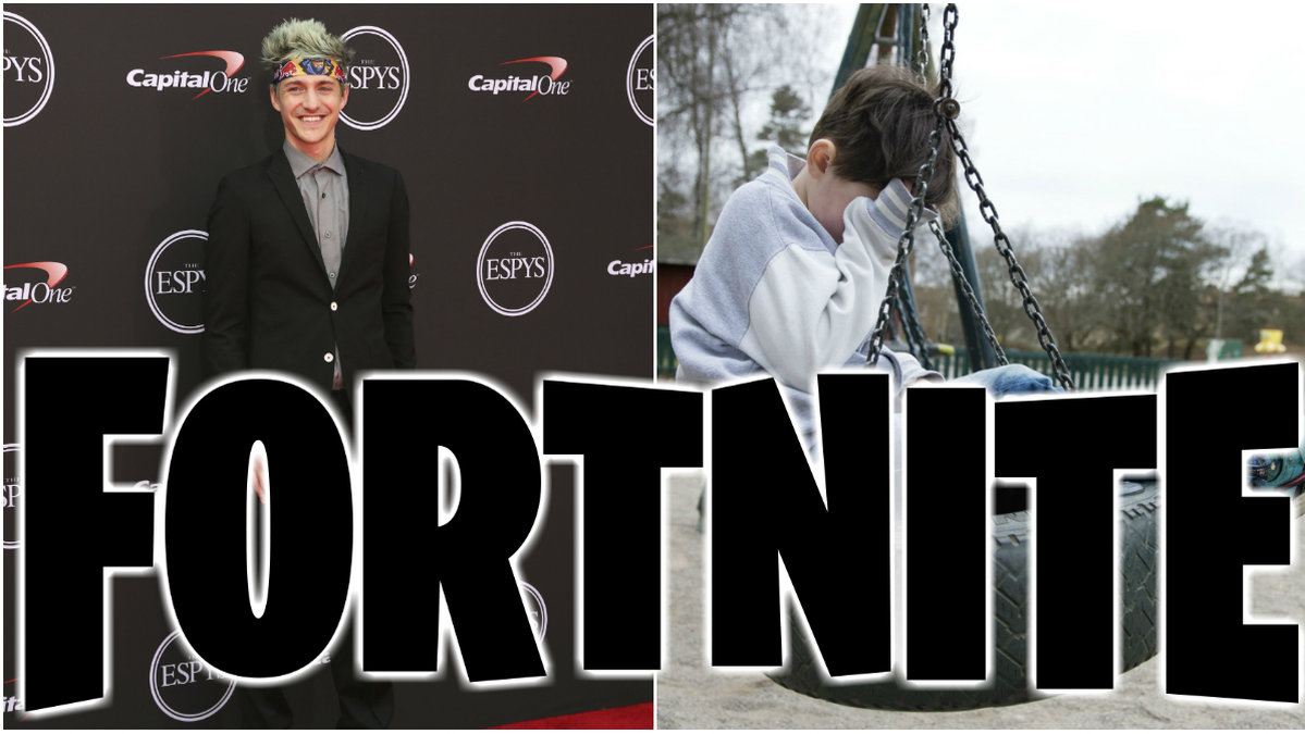 Ninja, ledsen unge, Fortnite-logo.