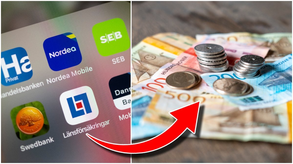 Bankappar i telefonen och sedlar.