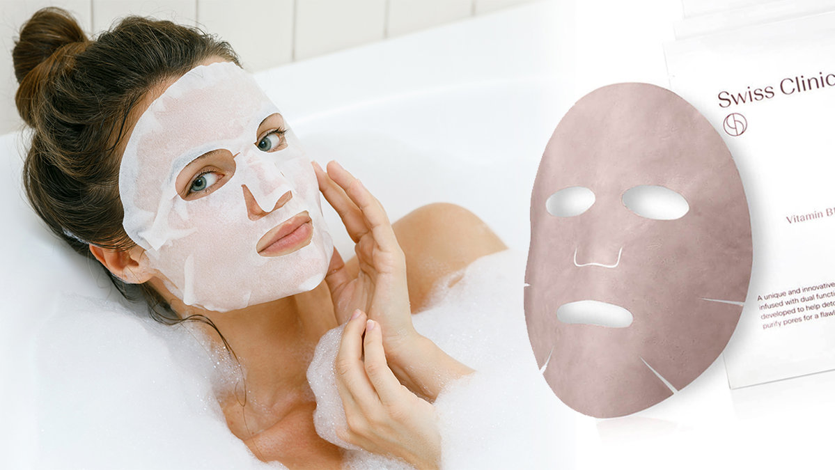 Tjej med sheet mask.