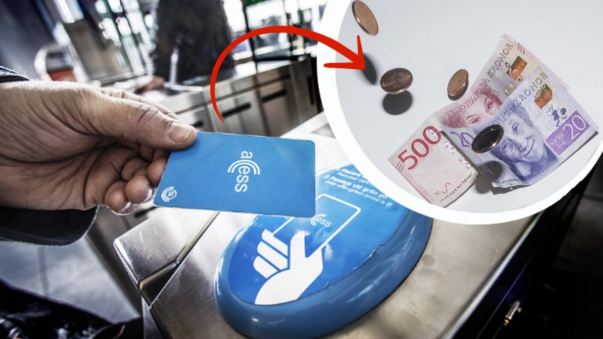 En hand som håller ett SL-kort. Pengar