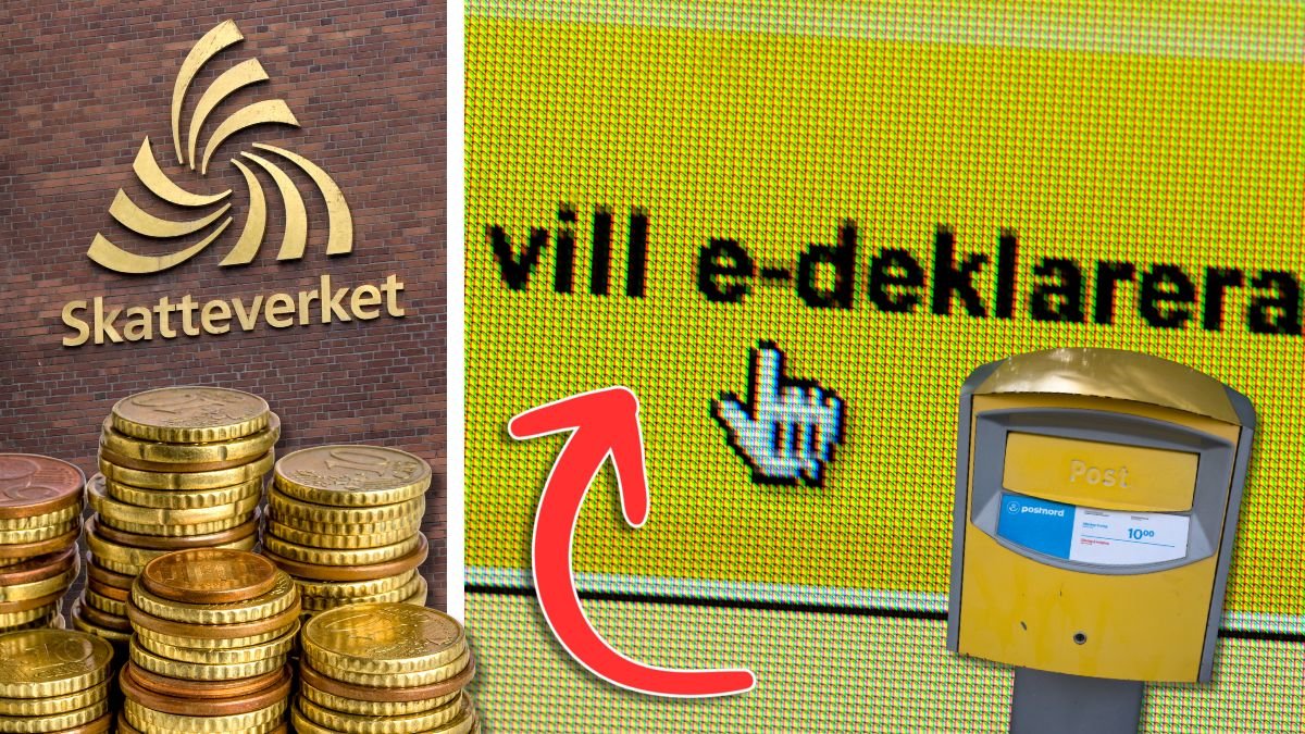 Skatteverket, en brevlåda och deklaration.