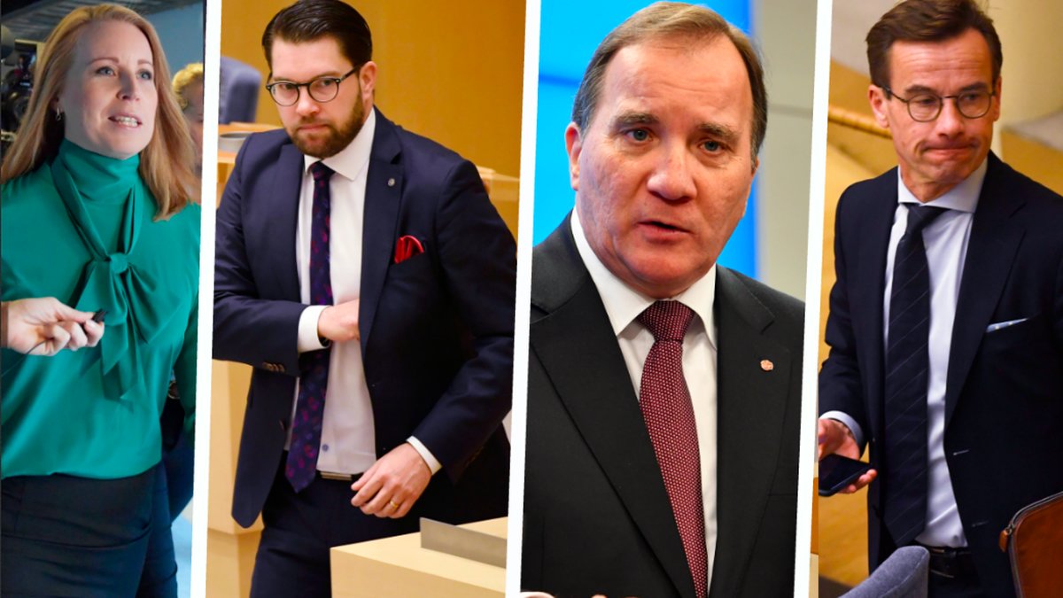 Annie Lööf, Jimmie Åkesson, Stefan Löfven och Ulf Kristersson. Kollage. 