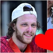 Hockeystjärnan David Pastrnak och Rebecca Rohlsson.