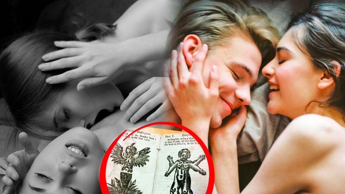Lesbiskt par i sängen, heteropar i sängen, i mitt handboken. 