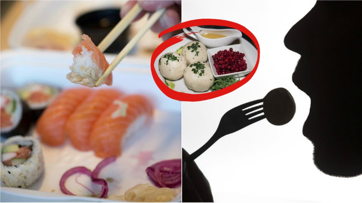 Sushi och kroppkakor. 
