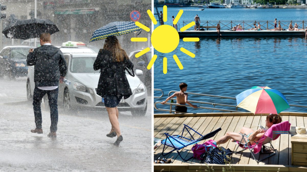 Regnigt Stockholm och en badbrygga.