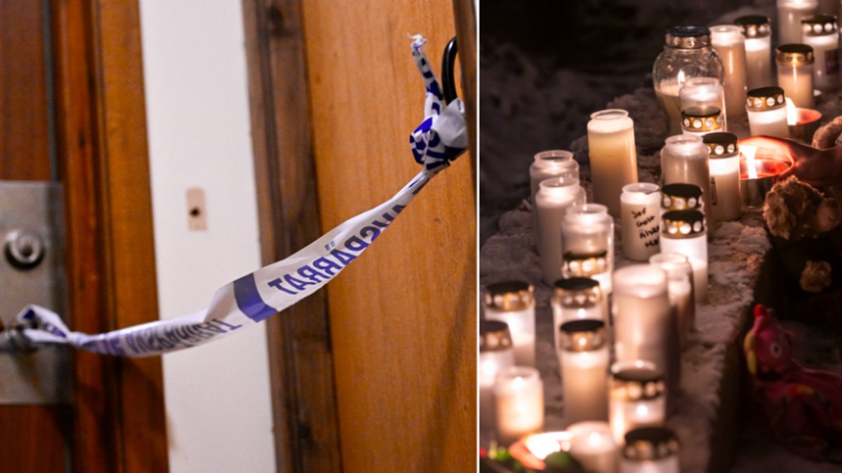 Eslöv tidigare i december: Ljus, godis och blommor utanför den fastighet där ett barn hittades livlöst i en lägenhet. 