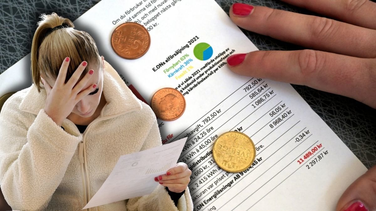 Kvinna med faktura och en elräkning.