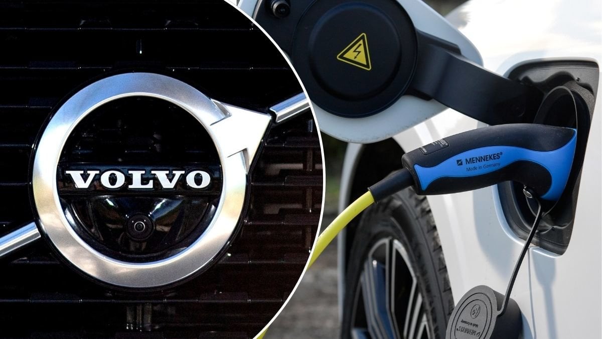 Bilder på volvo och elbils laddning.