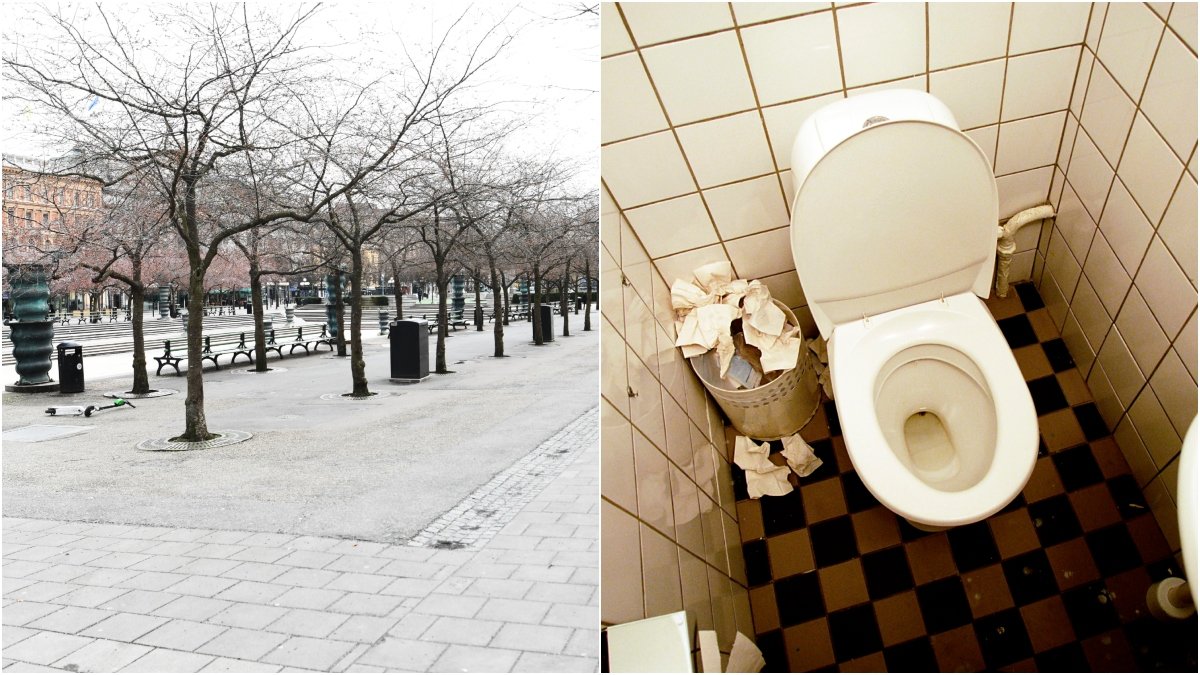Det rinner ut smutsigt vatten från TGI Fridays i Kungsträdgården.