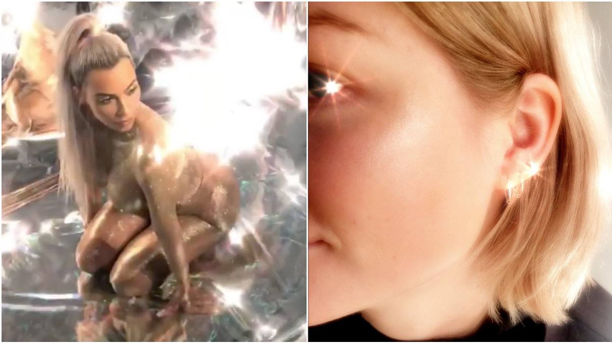 Kim Kardashian och ett ansikte med en massa glitter på