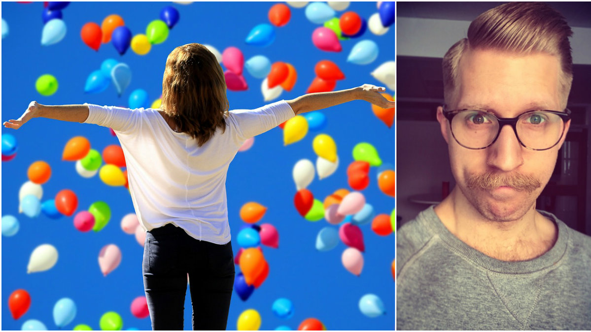 Kvinna framför ett hav av ballonger
