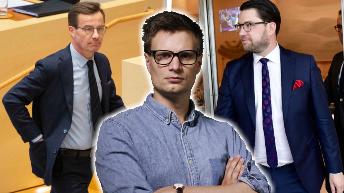 Ulf Kristersson, Karl Anders Lindahl och Jimmie Åkesson.Montage. 