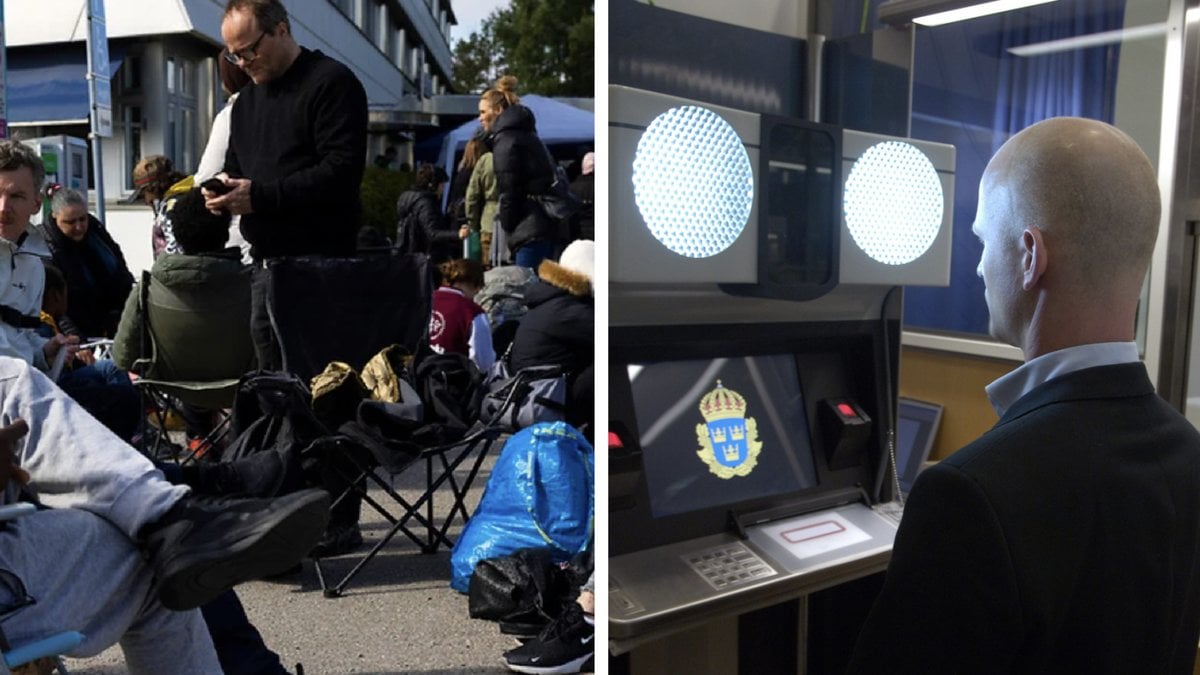 Priset på nationella id-kort sänktes i våras när väntetiderna för pass var mycket länga. Här ser personer köa för tillfälliga pass vid passpolisen på Arlanda i juni. Arkivbild.