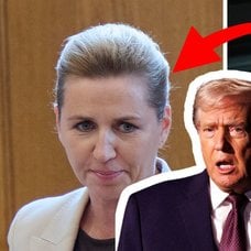 Mette Fredriksen vänster, utklippt bild på Donald Trump i mitten, Ulf Kristersson höger.