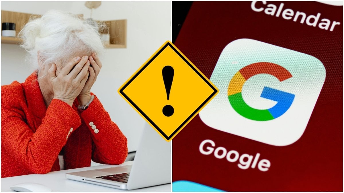 En gråtande äldre kvinna och en logga för Google.