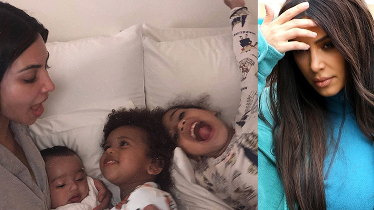 Kim Kardashian och hennes barn.