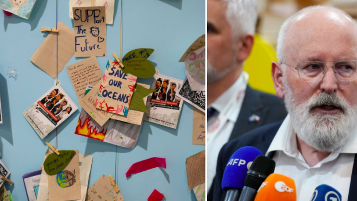 EU:s klimatchef Frans Timmermans vid en pressträff i Sharm el-Sheikh på lördagen.