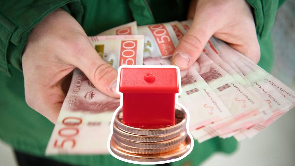 Pengar, mynt och ett hus.