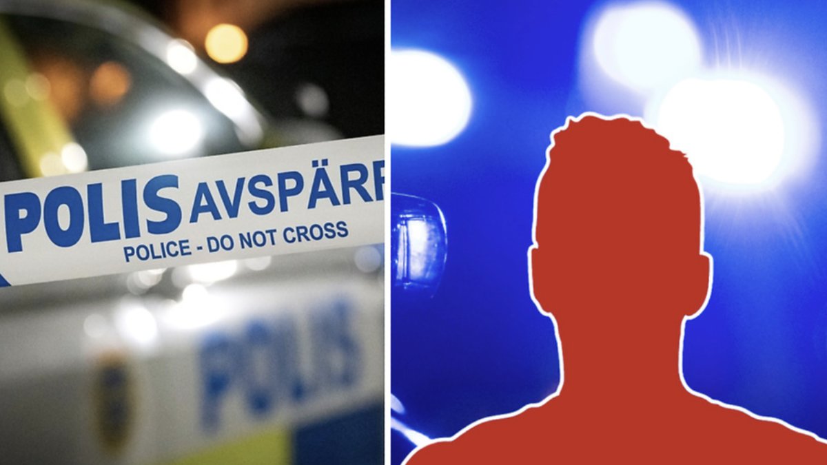 Polis jagar man med automatvapen.