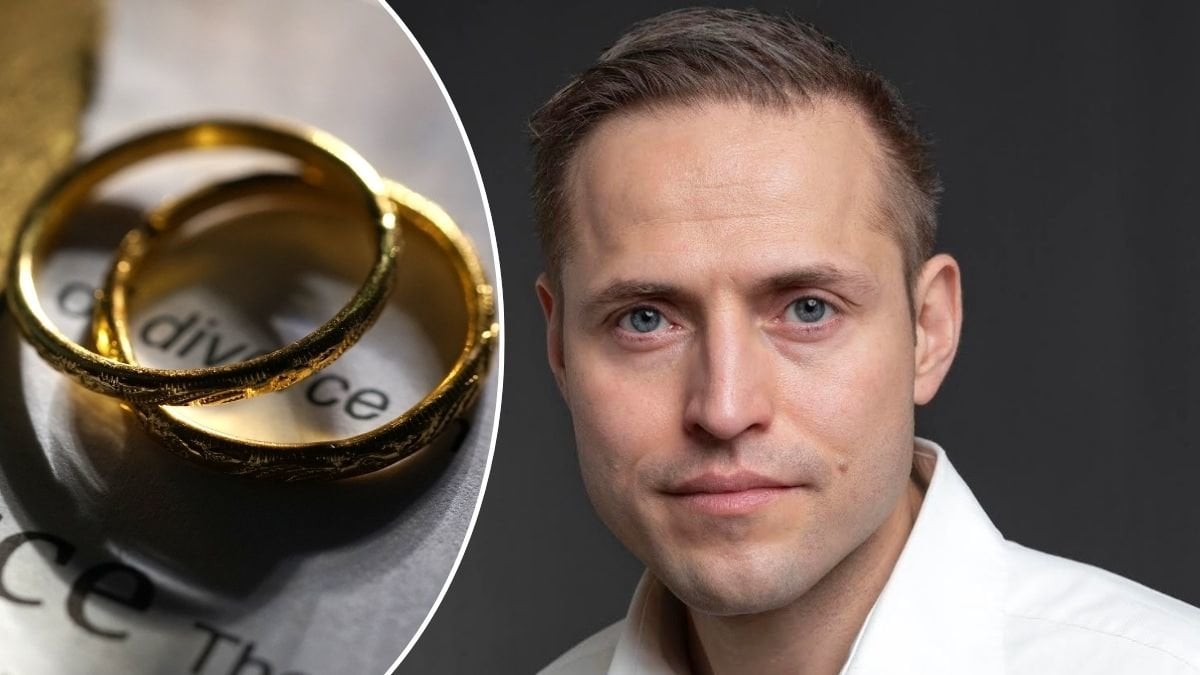 Bild på vigselringar och psykologen David Waskuri.